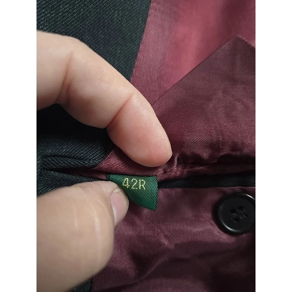 Hunting Horn Double Breasted Peak Wool Sport Coat Blazer Suit Jacket Black‎ 42R
